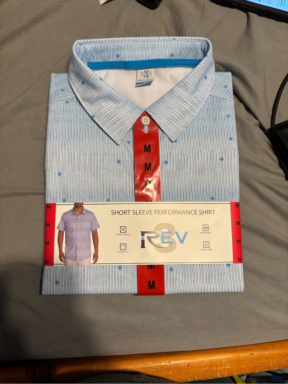 Short Sleeve Performance Shirt - Light Blue Stripe (M)